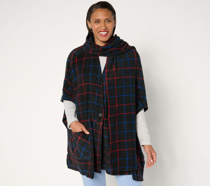 Cuddl Duds Fleecewear with Stretch Open Wrap with Removable Scarf — View 7