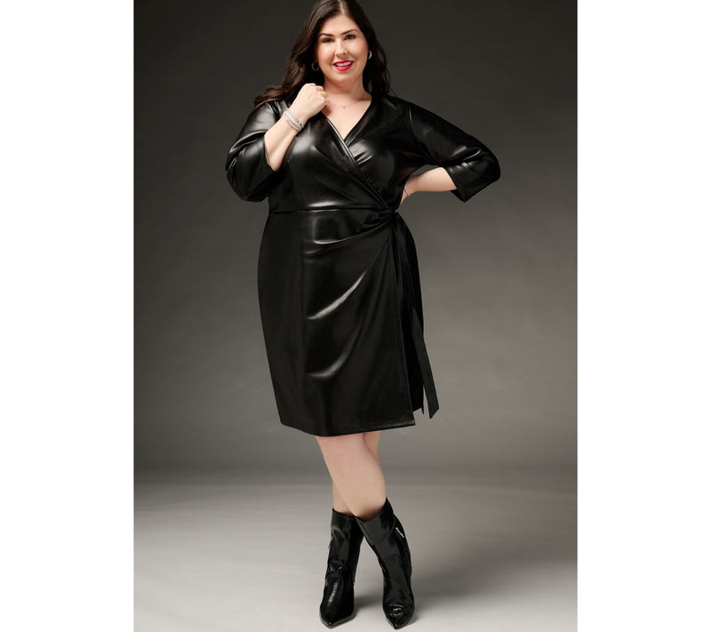 GRAVER Susan Graver Petite Faux Leather Mock Wrap Dress — View 5