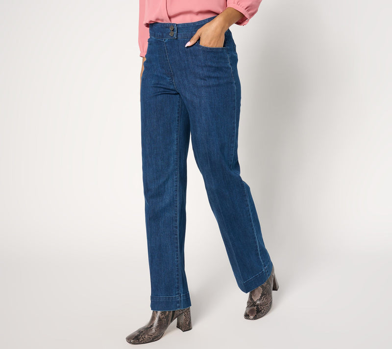 Susan Graver Regular Stretch Denim Wide Leg Jean - Indigo — View 9