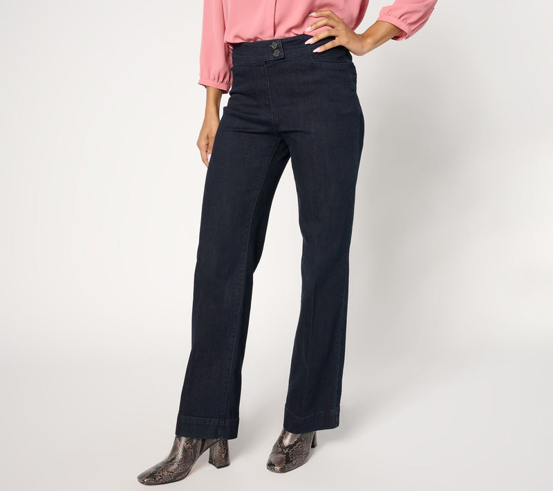 Susan Graver Regular Stretch Denim Wide Leg Jean - Indigo — View 10