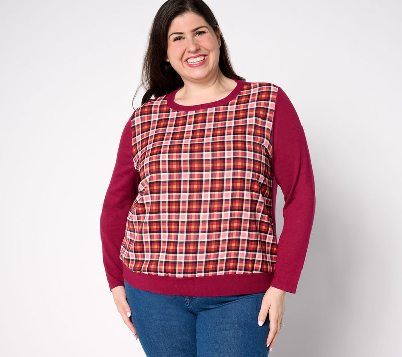 nicole by Nicole Miller Mixed Media Long Sleeve Top — View 10