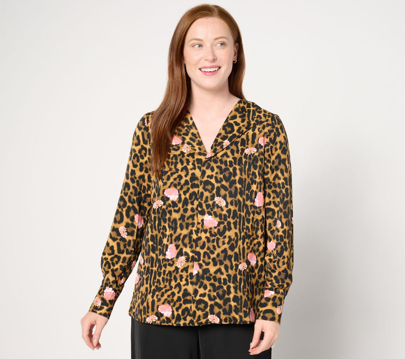 nicole by Nicole Miller Printed Long Sleeve Blouse — View 3