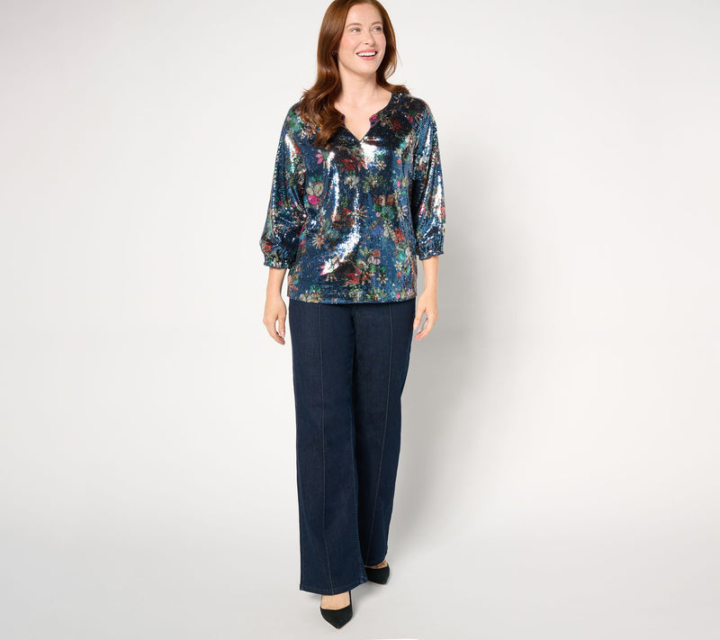 nicole by Nicole Miller Sequin 3/4-Balloon Sleeve Top — View 13