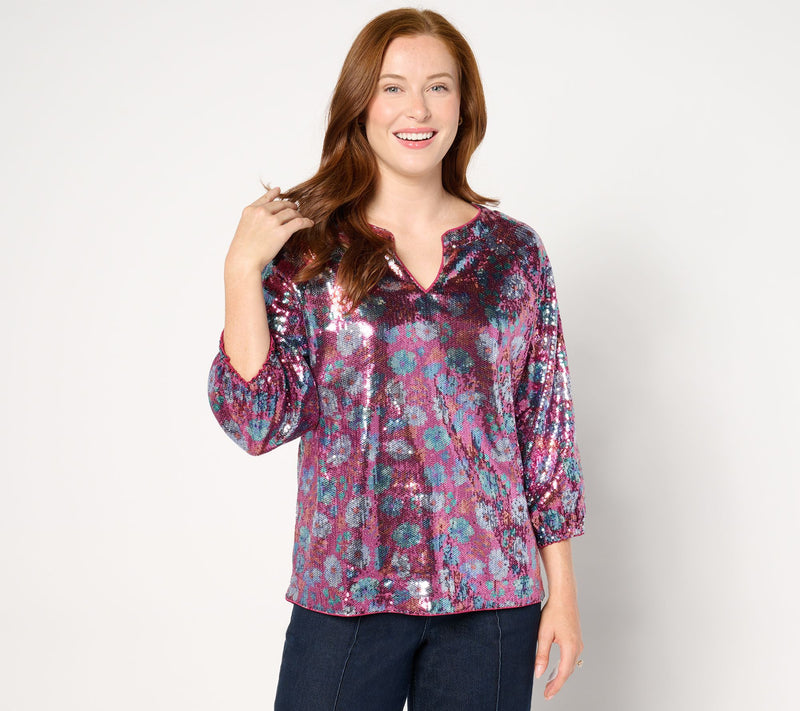 nicole by Nicole Miller Sequin 3/4-Balloon Sleeve Top — View 9