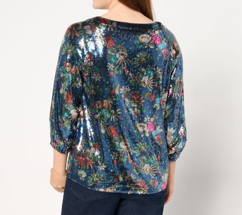 nicole by Nicole Miller Sequin 3/4-Balloon Sleeve Top — View 12