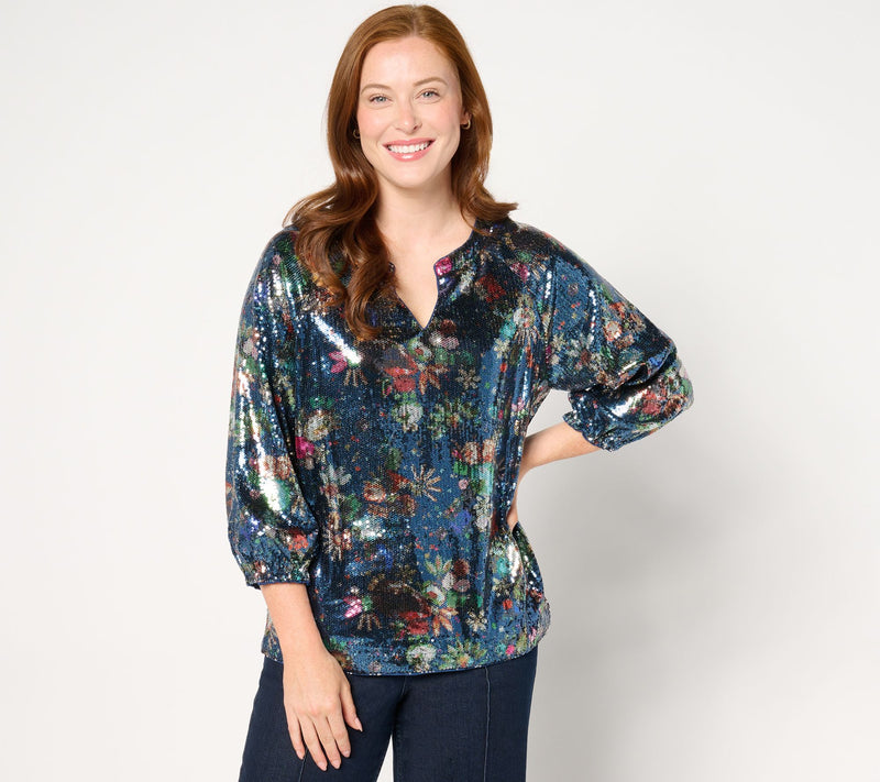 nicole by Nicole Miller Sequin 3/4-Balloon Sleeve Top — Main view
