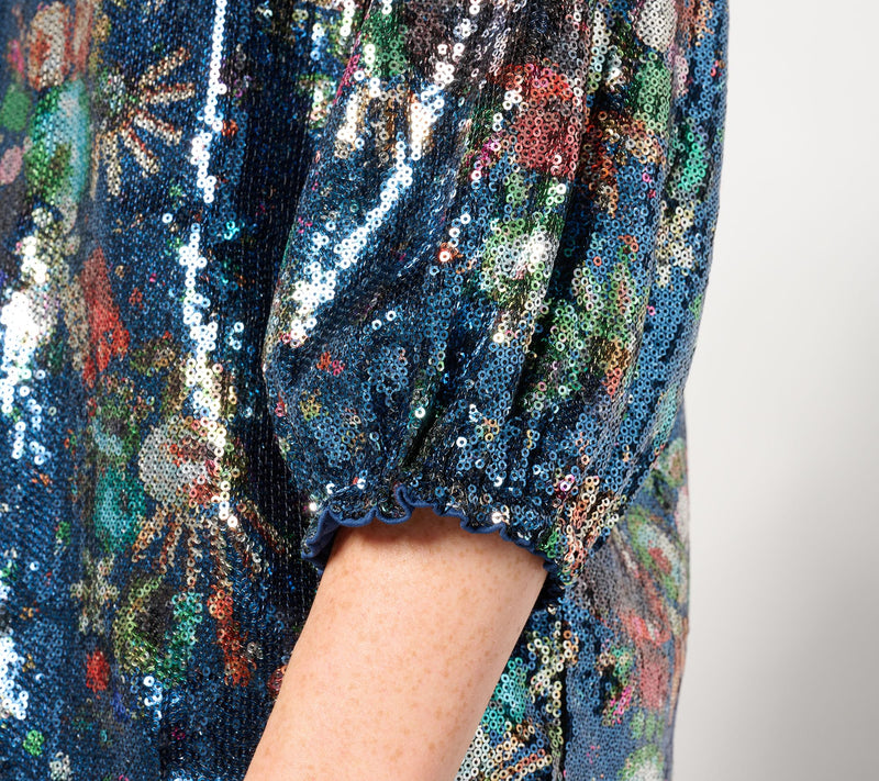 nicole by Nicole Miller Sequin 3/4-Balloon Sleeve Top — View 14