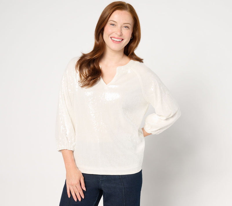 nicole by Nicole Miller Sequin 3/4-Balloon Sleeve Top — View 5