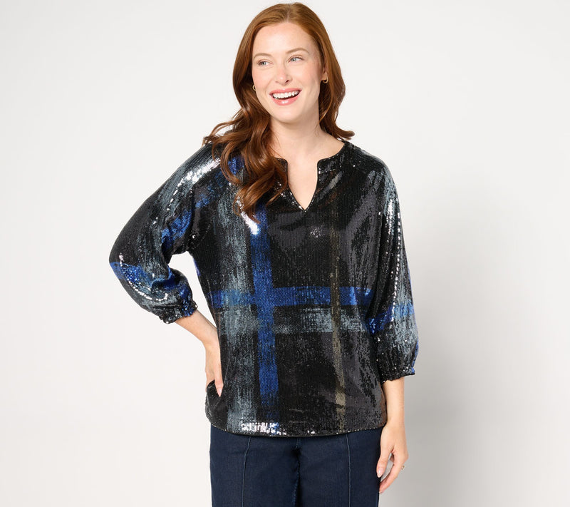 nicole by Nicole Miller Sequin 3/4-Balloon Sleeve Top — View 11