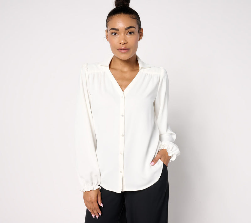nicole by Nicole Miller Puff Sleeve Button-Front Blouse — View 5