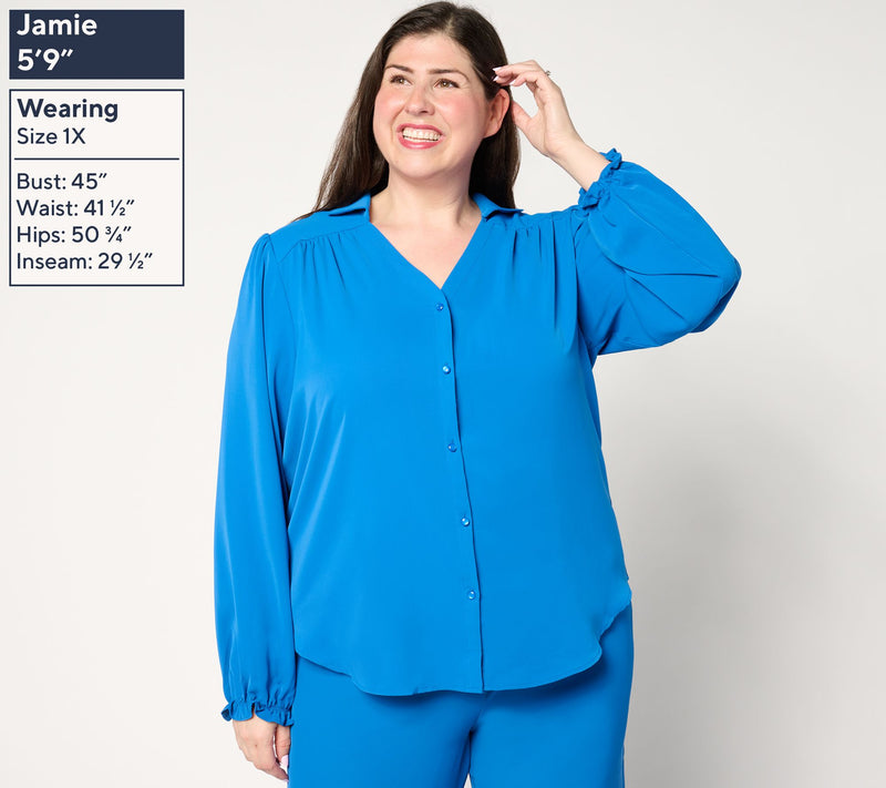 nicole by Nicole Miller Puff Sleeve Button-Front Blouse — View 8