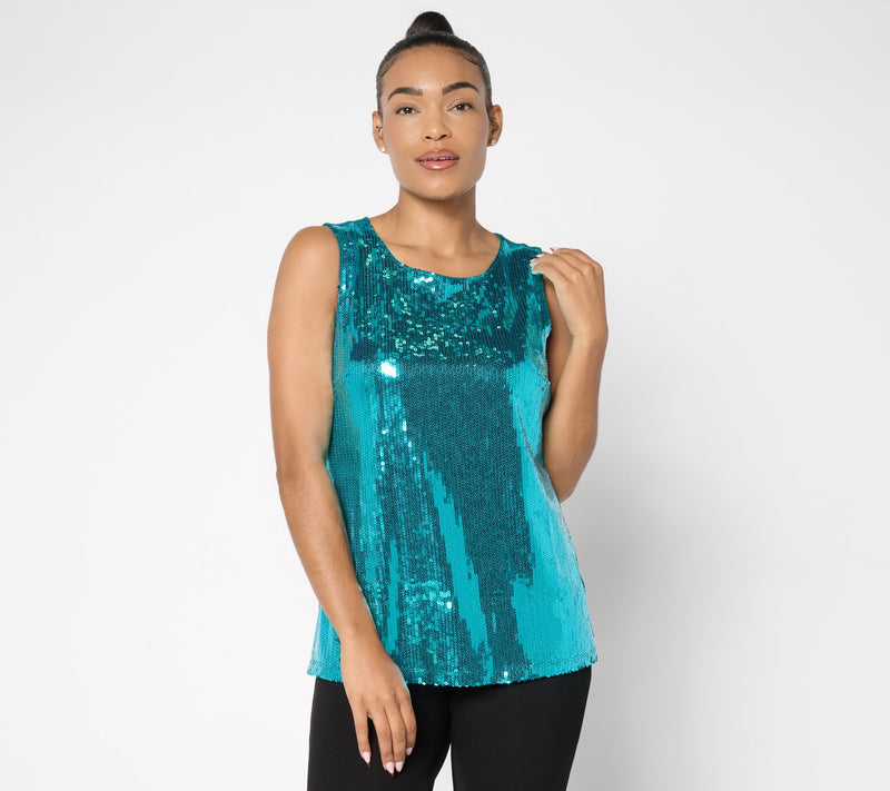 Denim & Co. Sequin Front Scoop Neck Tank Top — View 9
