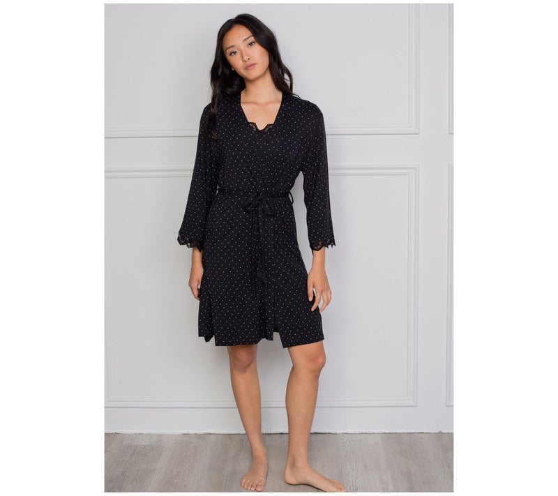 LATTELOVE Knit Robe with Lace Trim Detail — View 9