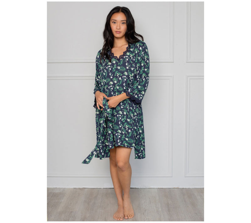 LATTELOVE Knit Robe with Lace Trim Detail — View 3