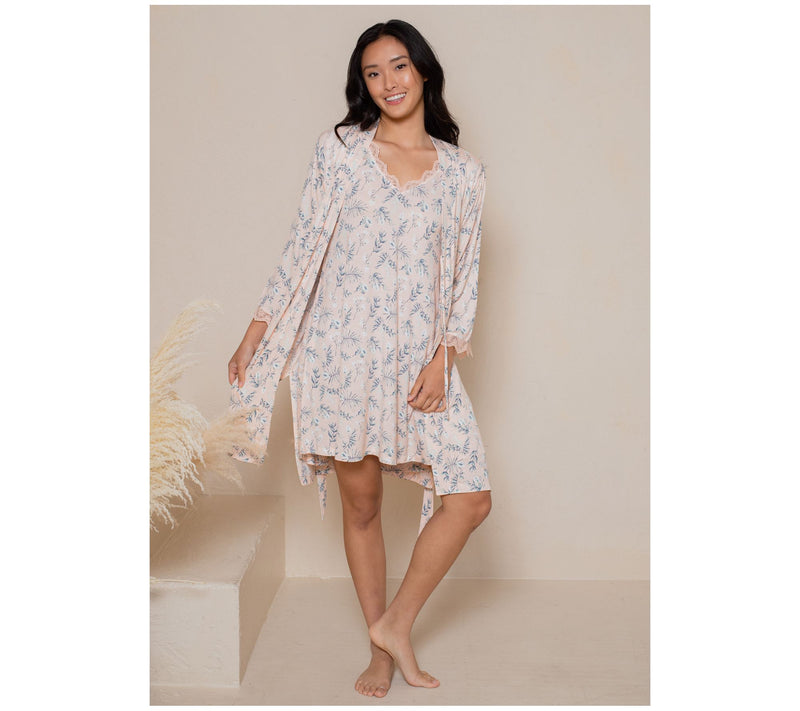 LATTELOVE Knit Robe with Lace Trim Detail — View 11