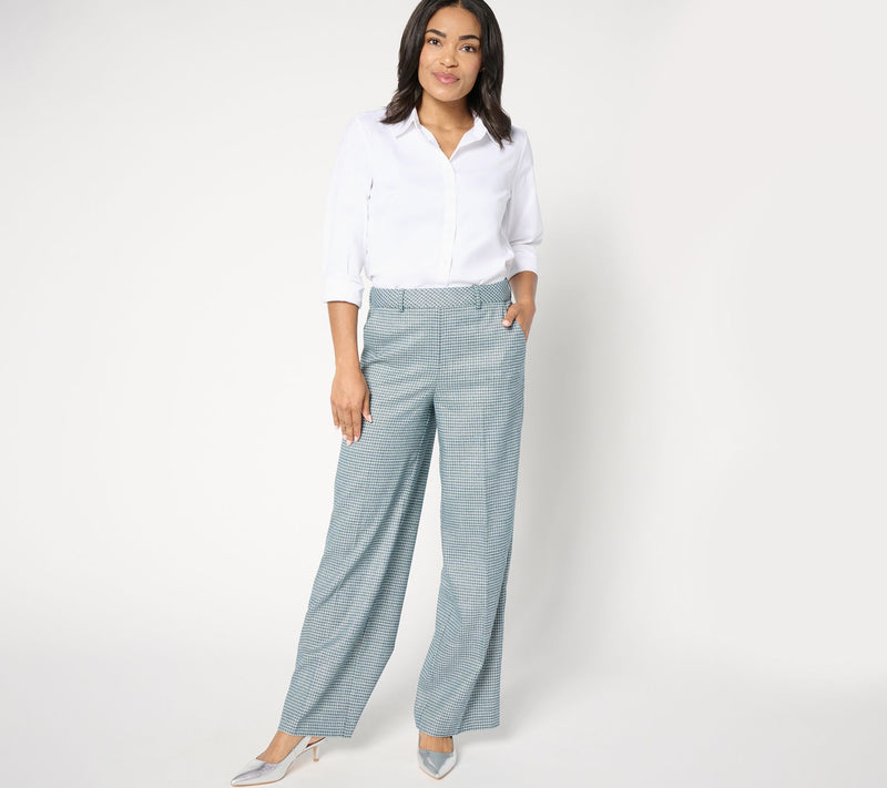 Isaac Mizrahi Live! Regular Plaid Wide Leg Pants with Shine — View 9
