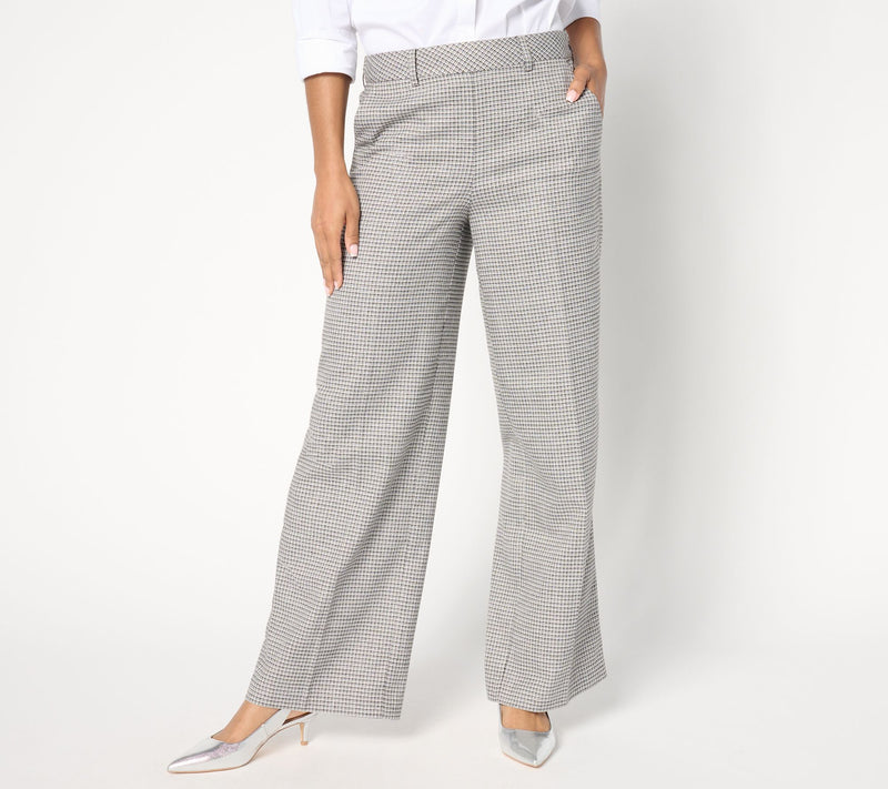 Isaac Mizrahi Live! Tall Plaid Wide Leg Pants with Shine — View 3