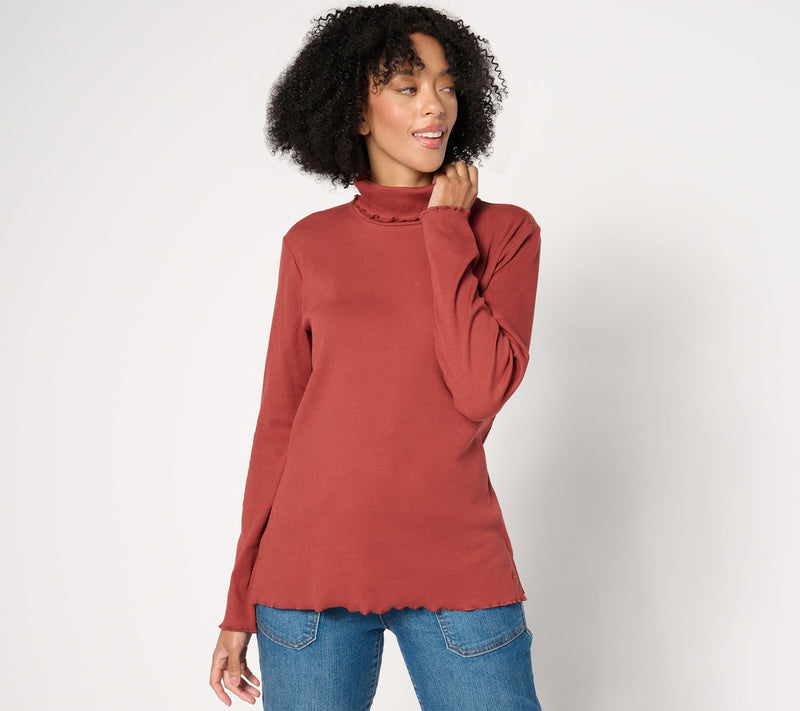 Isaac Mizrahi Live! Essentials Pima Rib Turtleneck w/ Lettuce Hem — Main view