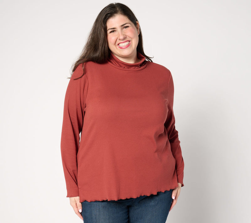 Isaac Mizrahi Live! Essentials Pima Rib Turtleneck w/ Lettuce Hem — View 12