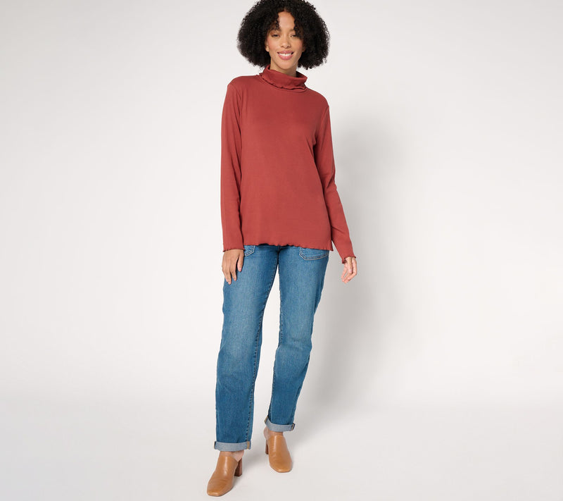 Isaac Mizrahi Live! Essentials Pima Rib Turtleneck w/ Lettuce Hem — View 14