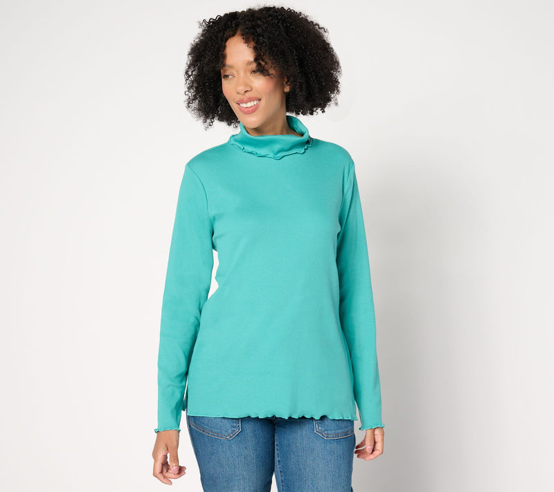 Isaac Mizrahi Live! Essentials Pima Rib Turtleneck w/ Lettuce Hem — View 7