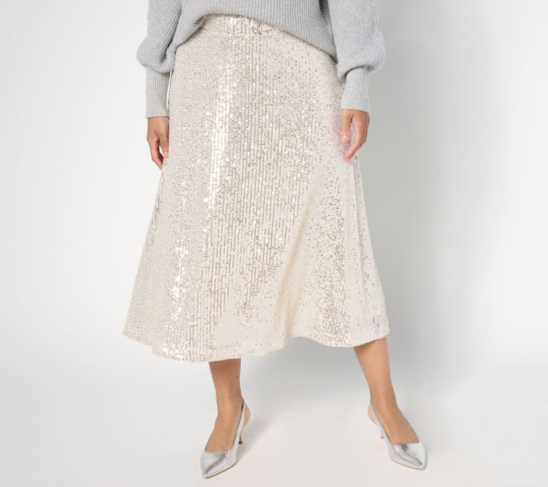 Isaac Mizrahi Live! Regular Always Isaac Knit Sequin Midi Skirt — View 3