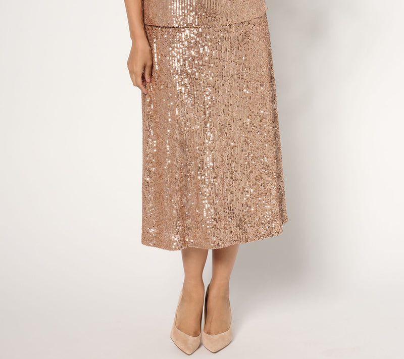 Isaac Mizrahi Live! Regular Always Isaac Knit Sequin Midi Skirt — View 14