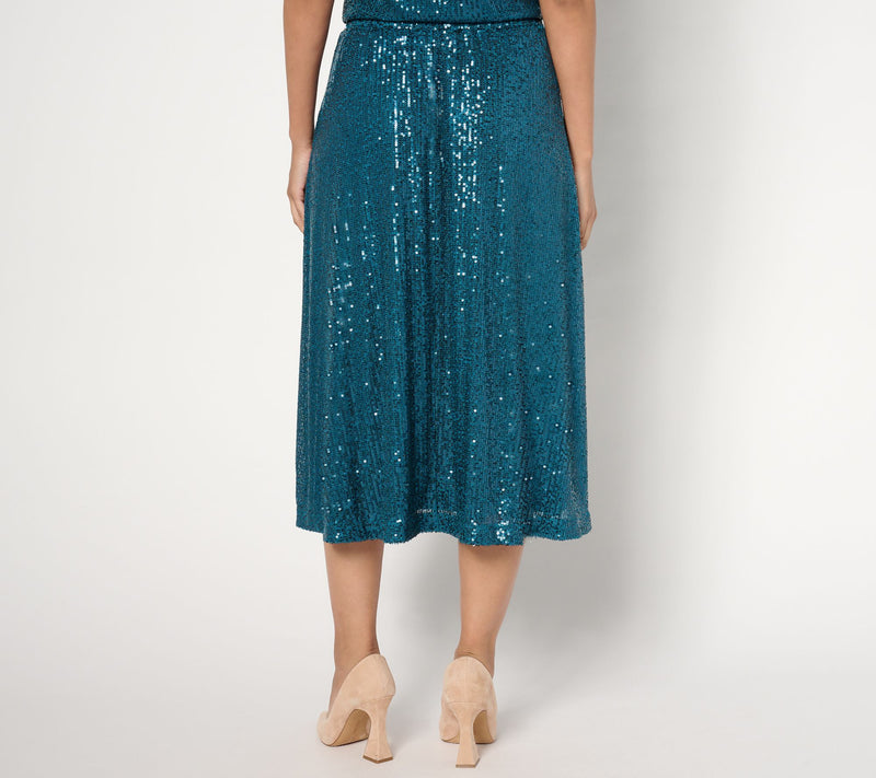 Isaac Mizrahi Live! Regular Always Isaac Knit Sequin Midi Skirt — View 5