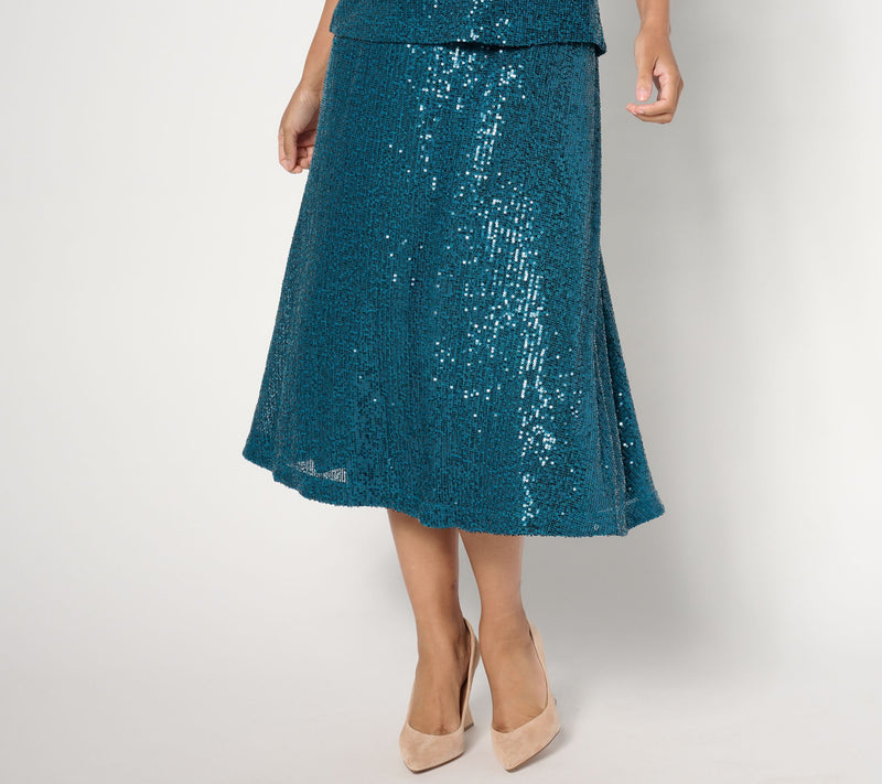 Isaac Mizrahi Live! Regular Always Isaac Knit Sequin Midi Skirt — View 16