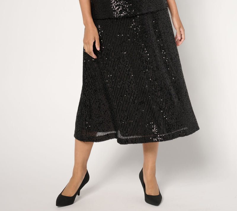 Isaac Mizrahi Live! Petite Always Isaac Knit Sequin Midi Skirt — View 15