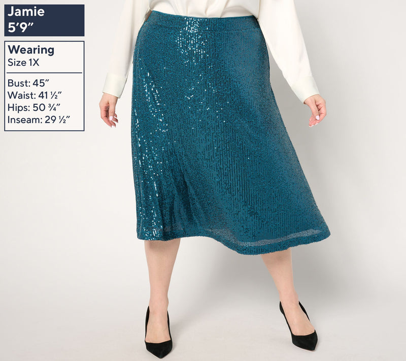 Isaac Mizrahi Live! Petite Always Isaac Knit Sequin Midi Skirt — View 4