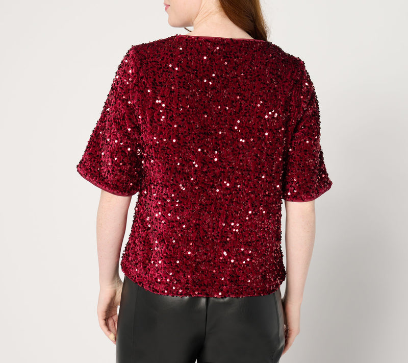nicole by Nicole Miller Sequined Velvet Top — View 11
