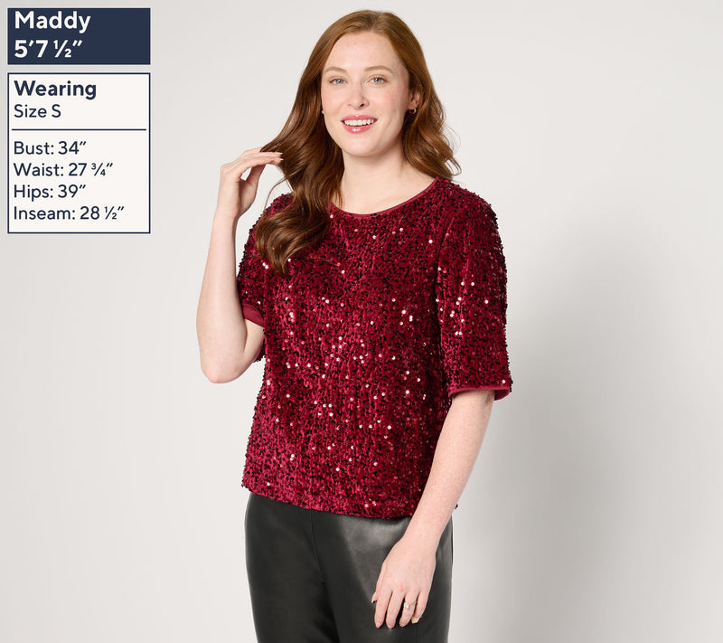 nicole by Nicole Miller Sequined Velvet Top — View 10