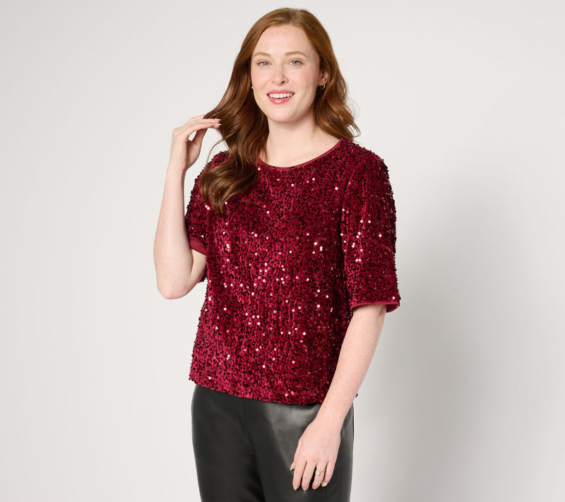 nicole by Nicole Miller Sequined Velvet Top — View 3