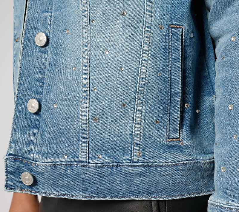nicole by Nicole Miller Rhinestone Boyfriend Denim Jacket- Indigo — View 5