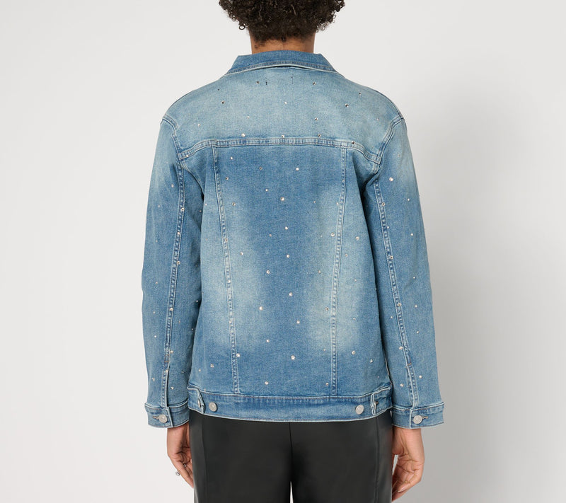 nicole by Nicole Miller Rhinestone Boyfriend Denim Jacket- Indigo — View 3