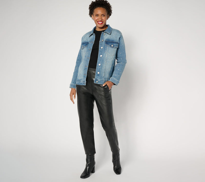 nicole by Nicole Miller Rhinestone Boyfriend Denim Jacket- Indigo — View 4