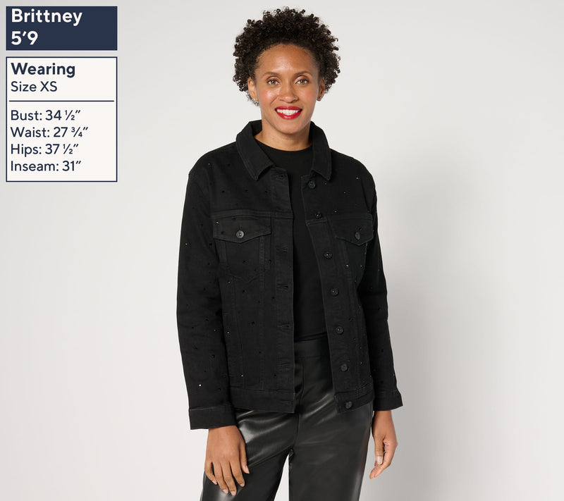 nicole by Nicole Miller Rhinestone Boyfriend Denim Jacket- Black — View 2
