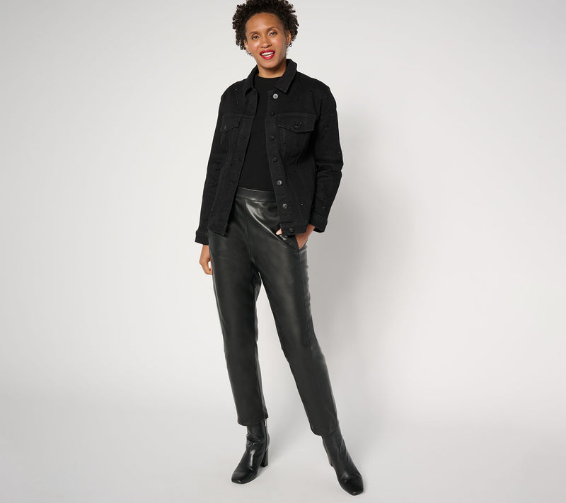nicole by Nicole Miller Rhinestone Boyfriend Denim Jacket- Black — View 4