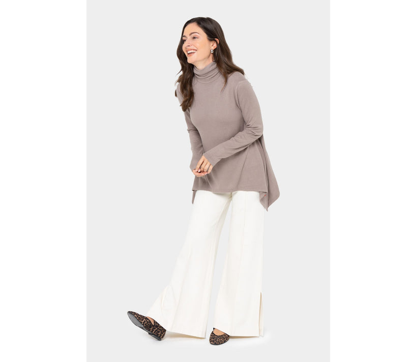 Peace Love World Comfy Turtleneck Sharkbite hem Long-Sleeve Top — View 18