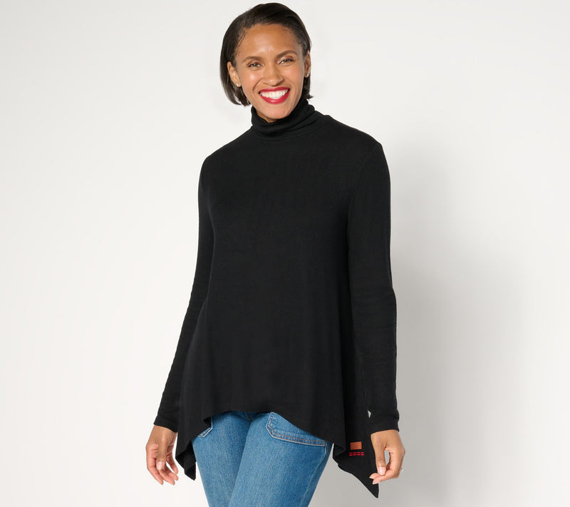 Peace Love World Comfy Turtleneck Sharkbite hem Long-Sleeve Top — View 11