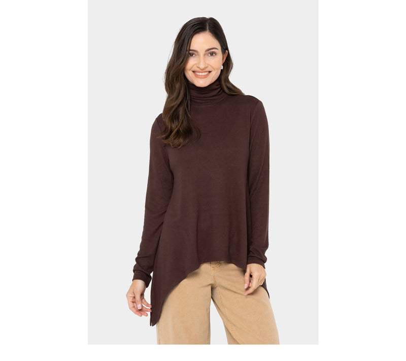 Peace Love World Comfy Turtleneck Sharkbite hem Long-Sleeve Top — View 17