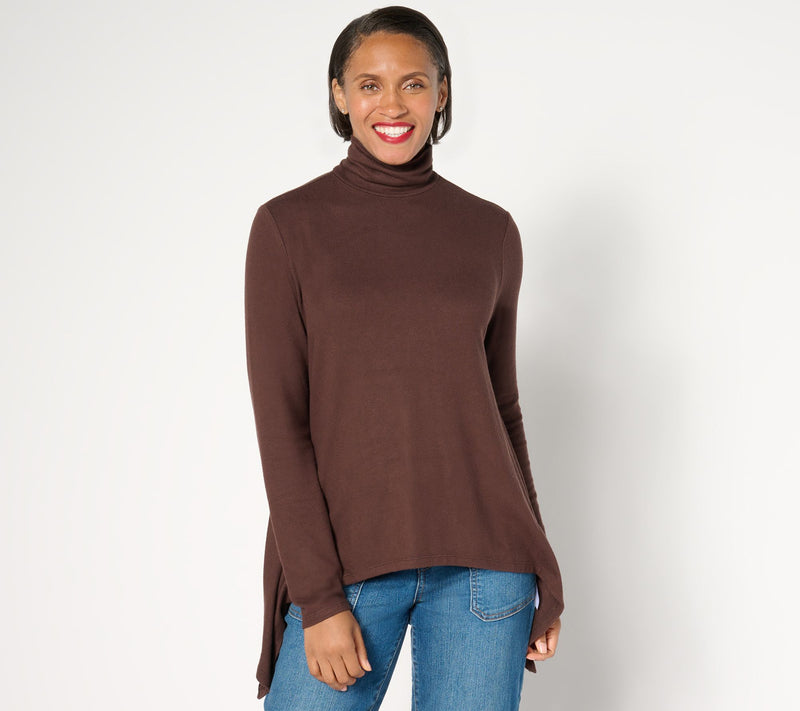 Peace Love World Comfy Turtleneck Sharkbite hem Long-Sleeve Top — View 9