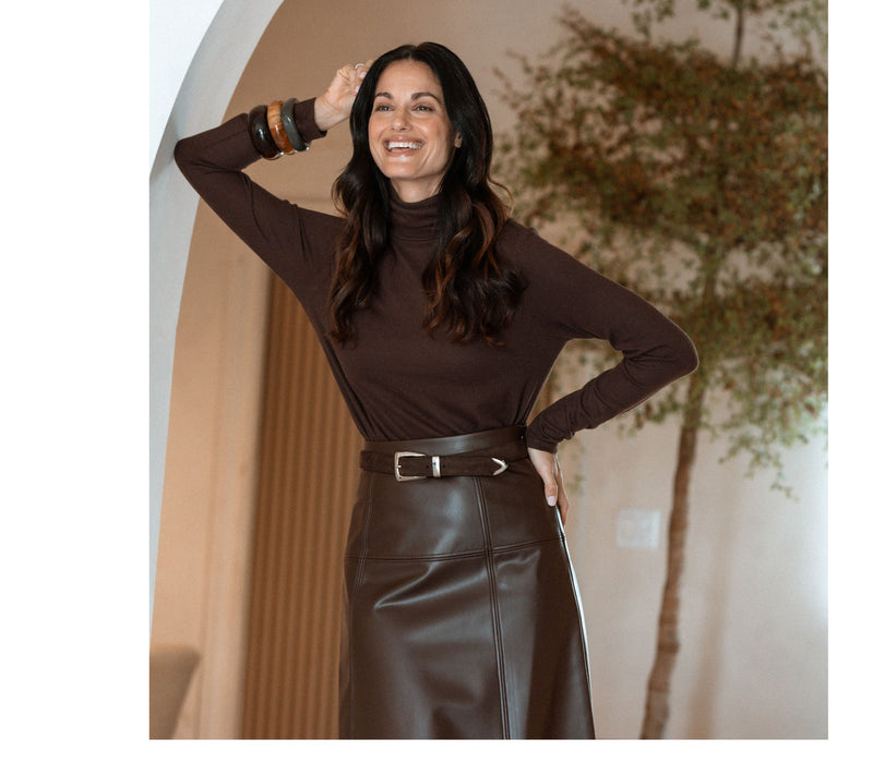 Peace Love World Comfy Turtleneck Sharkbite hem Long-Sleeve Top — View 16