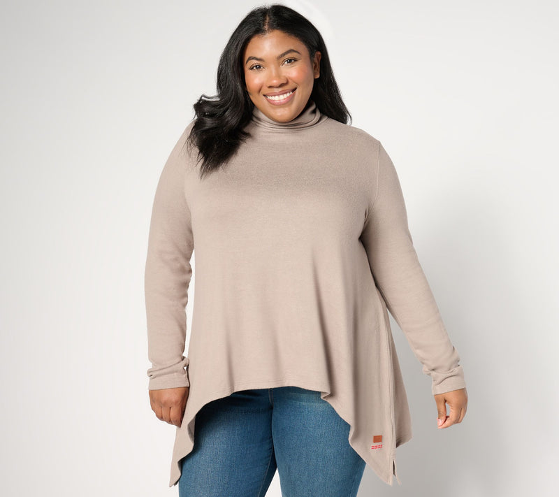 Peace Love World Comfy Turtleneck Sharkbite hem Long-Sleeve Top — View 7