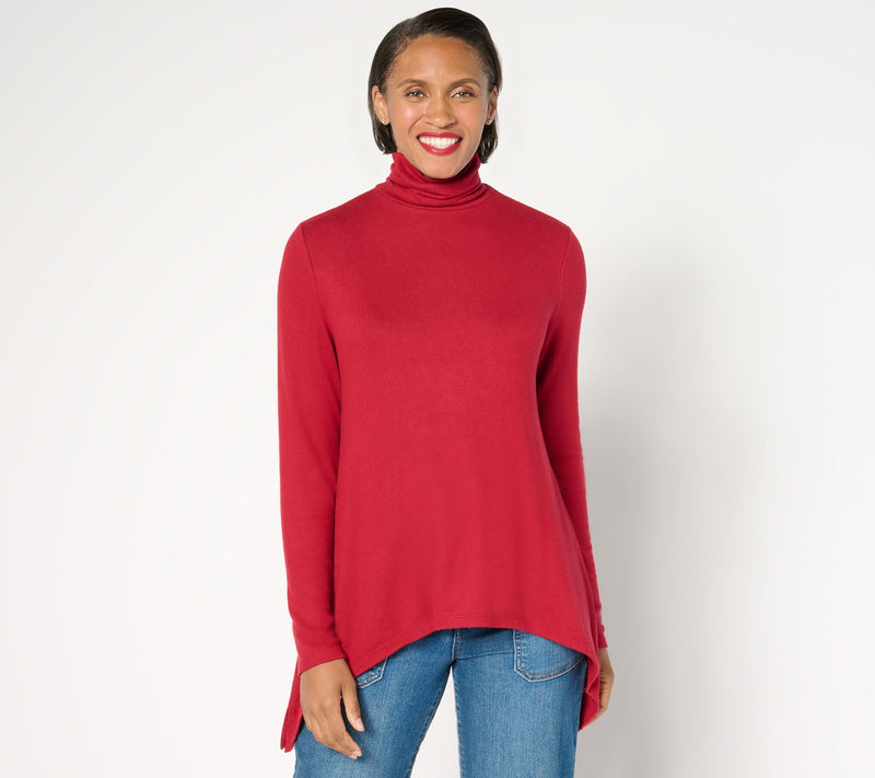 Peace Love World Comfy Turtleneck Sharkbite hem Long-Sleeve Top — View 3