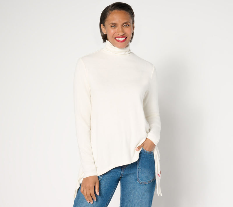 Peace Love World Comfy Turtleneck Sharkbite hem Long-Sleeve Top — View 5