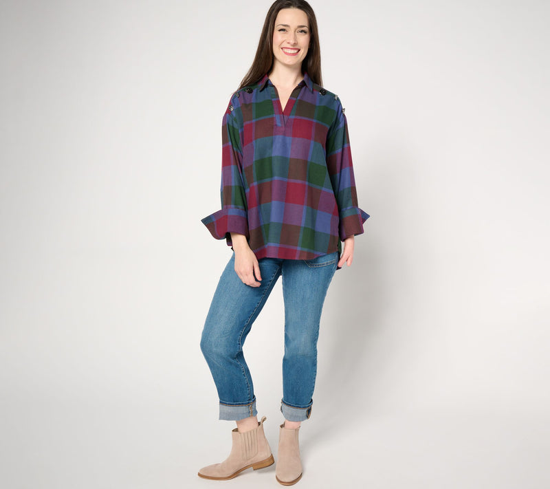 Peace Love World Button Detail Popover Shirt — View 5