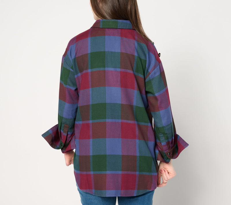 Peace Love World Button Detail Popover Shirt — View 4