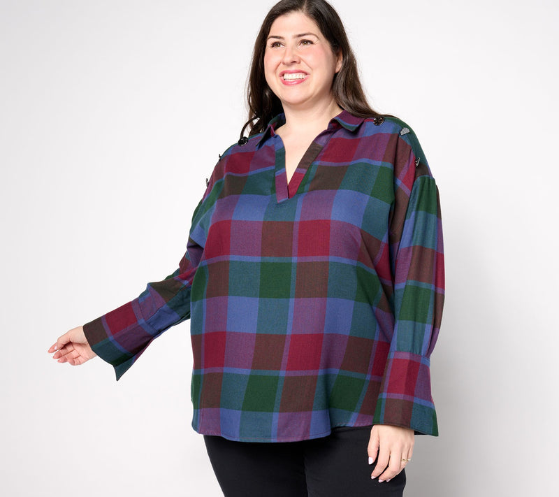 Peace Love World Button Detail Popover Shirt — View 3